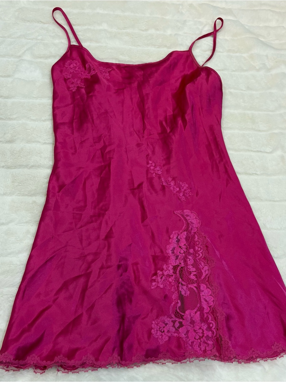 Women's Fuchsia Lace-Trim Slip dress